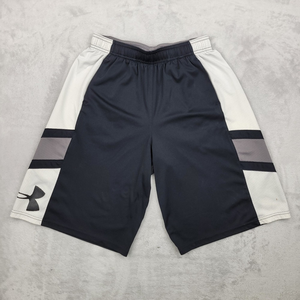 Under Armour Shorts Boys Large Black‎ White Jogger Basketball Kids Youth L